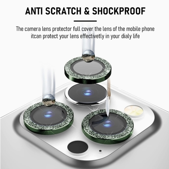 Camera lens tempered glass protector Glitter Green for iPhone 13 Pro, 13 Pro Max - Picture 3 of 7